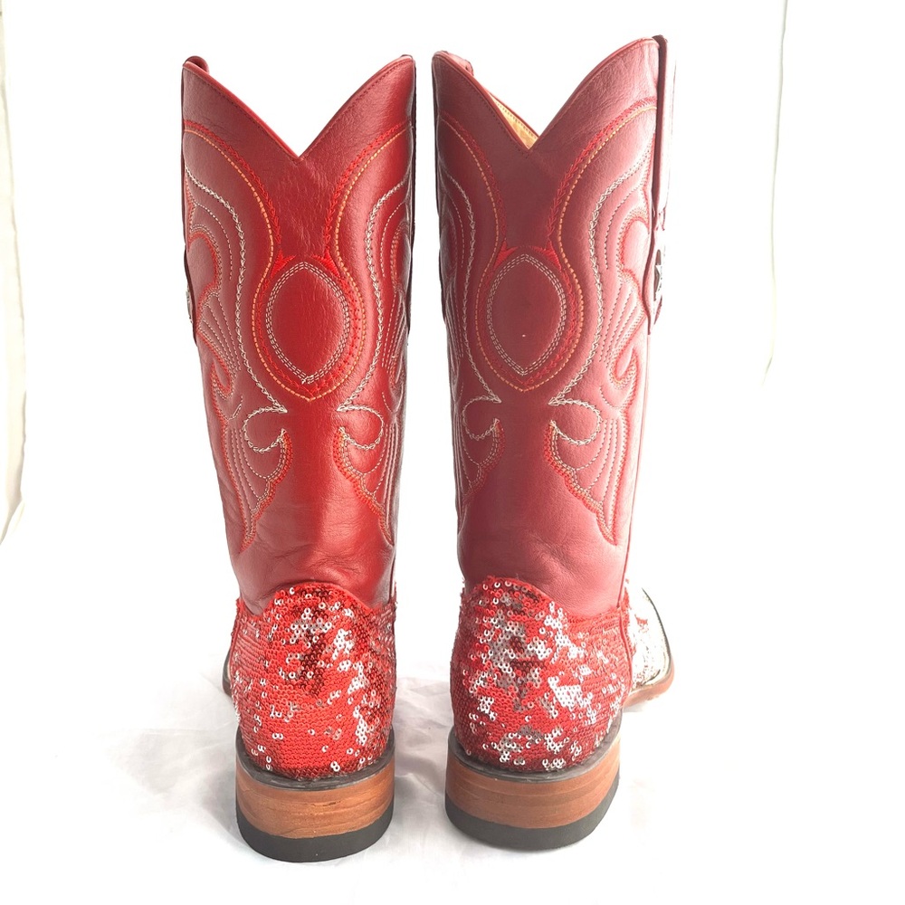 ♥️ Cowgirl Red Sequined Leather Los Altos Western women’s 12,5 Boots - Picture 6 of 13